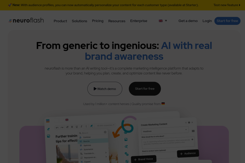 Screenshot of NeuroFlash – AI Tool