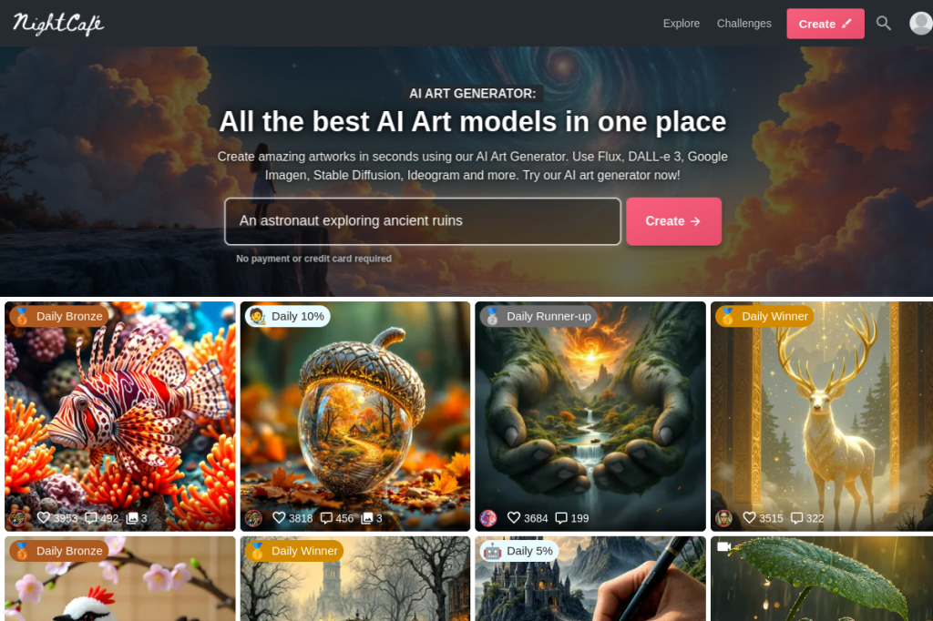 Screenshot of NightCafe Studio – AI Tool