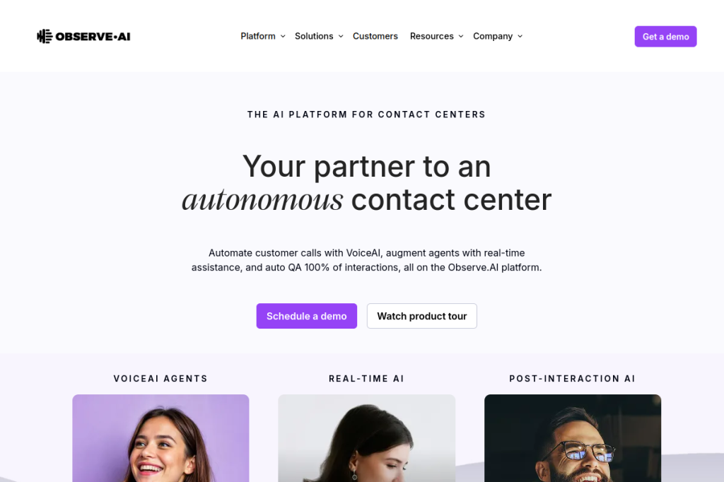 Screenshot of Observe.AI – AI Tool