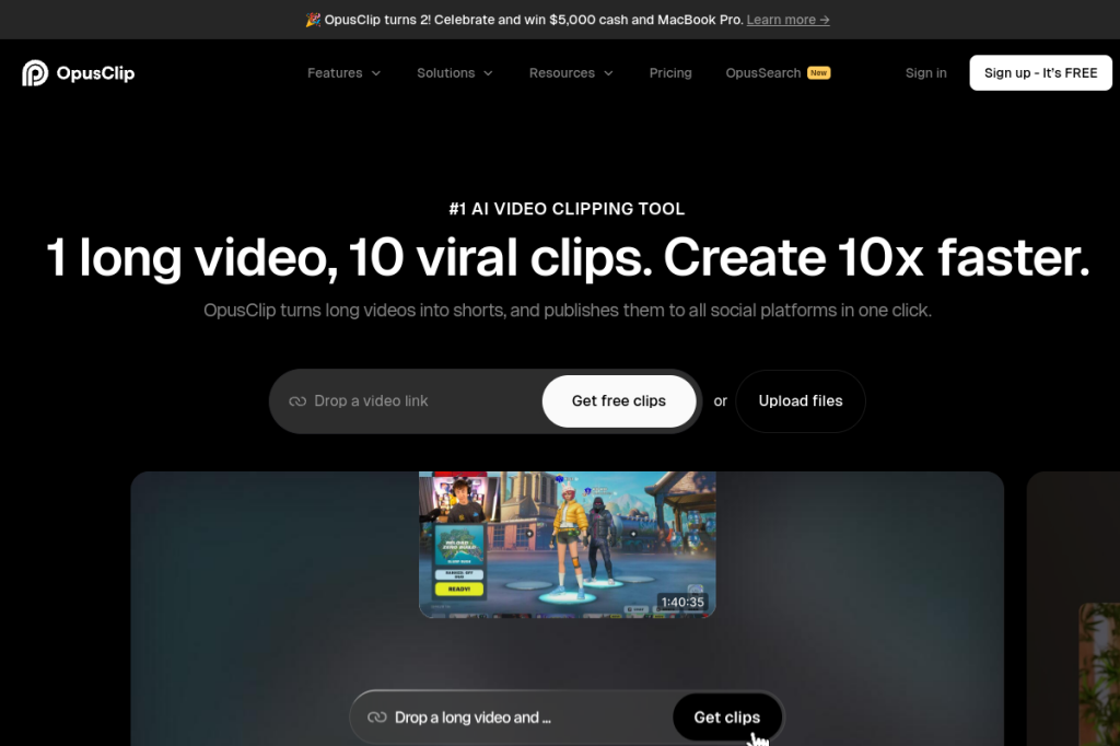 Screenshot of OpusClip – AI Tool