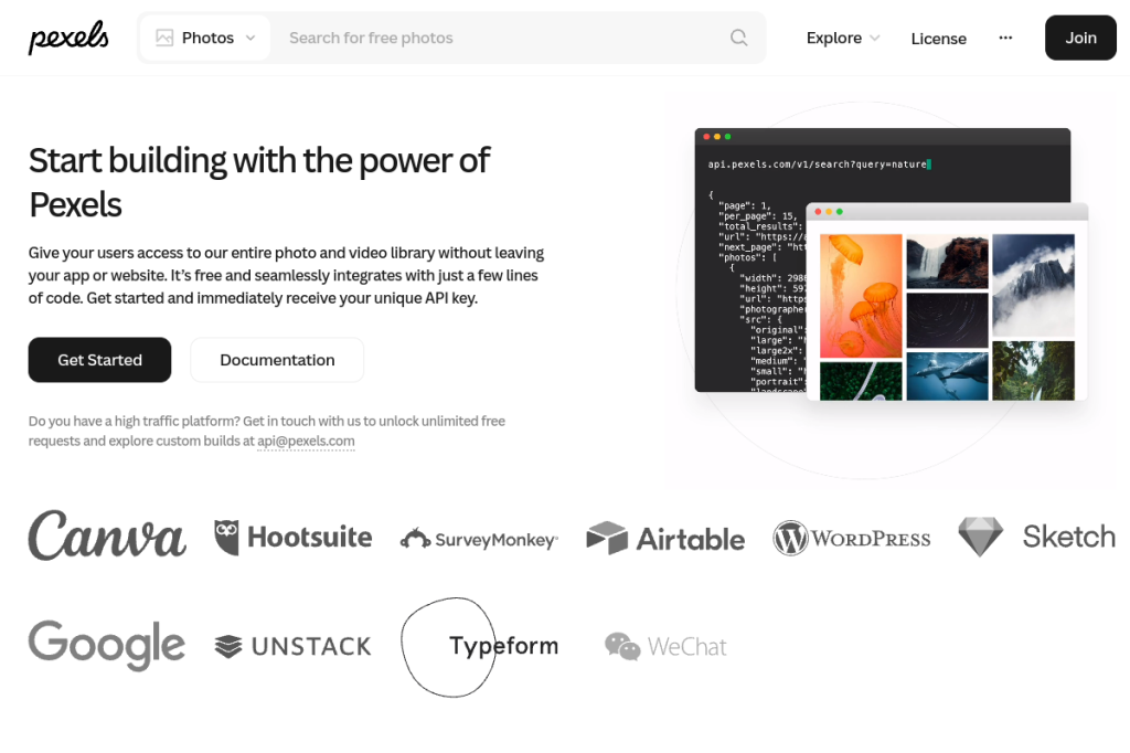 Screenshot of Pexels API – AI Tool