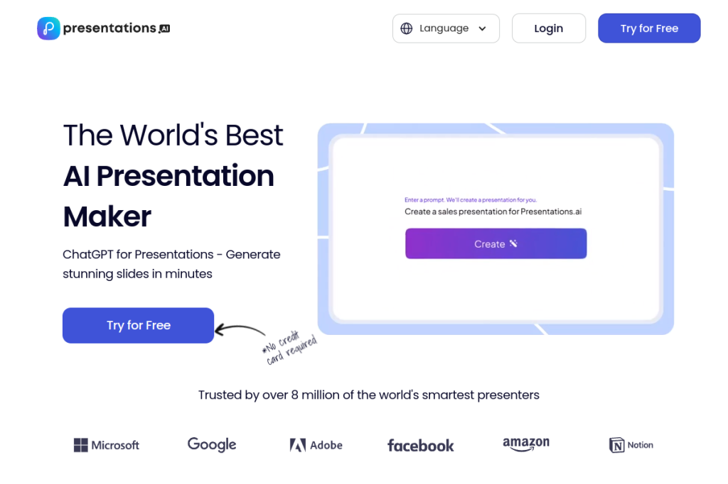 Screenshot of Presentations.AI – AI Tool