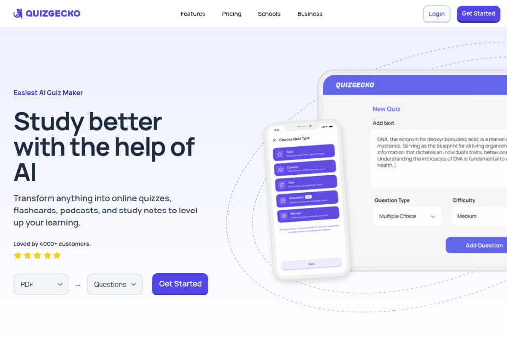 Screenshot of Quizgecko – AI Tool