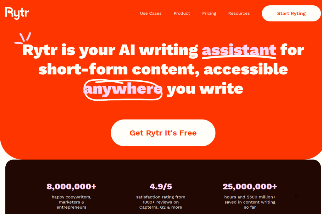 Screenshot of Rytr – AI Tool