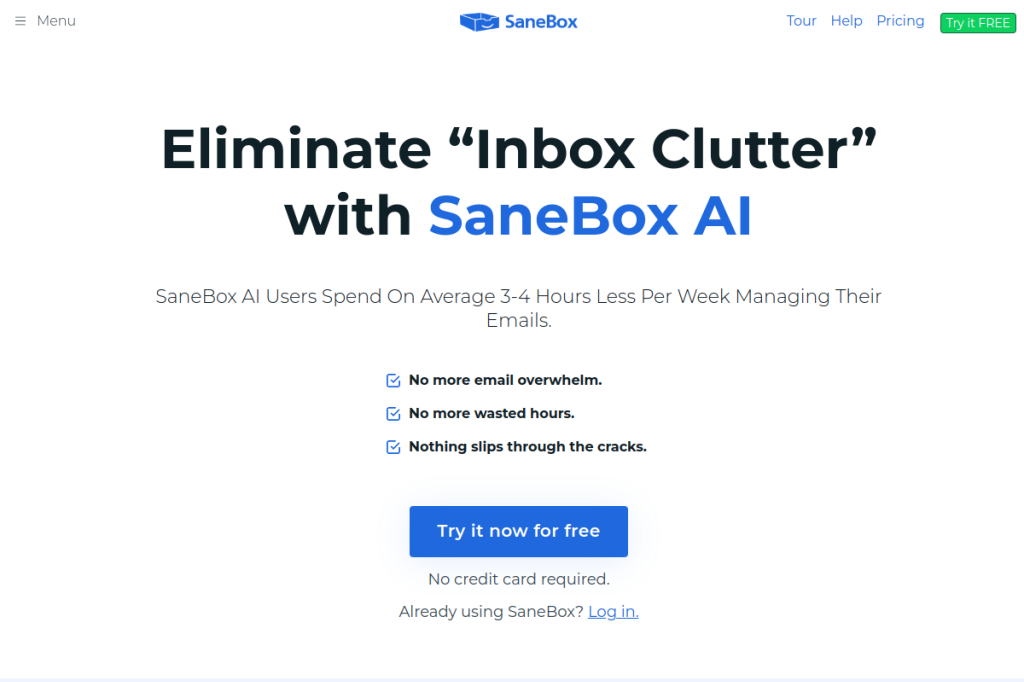Screenshot of SaneBox – AI Tool