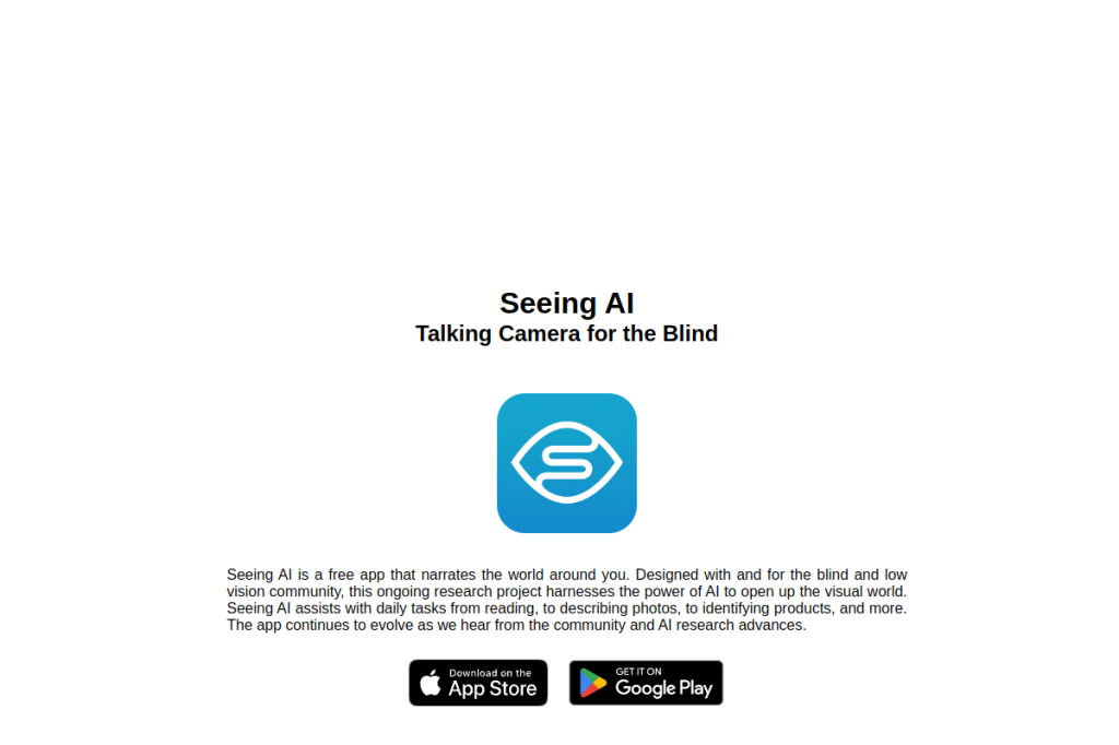 Screenshot of Seeing AI – AI Tool