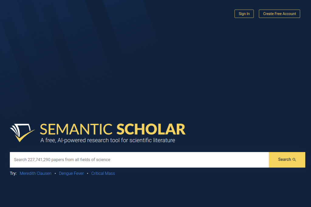 Screenshot of Semantic Scholar – AI Tool