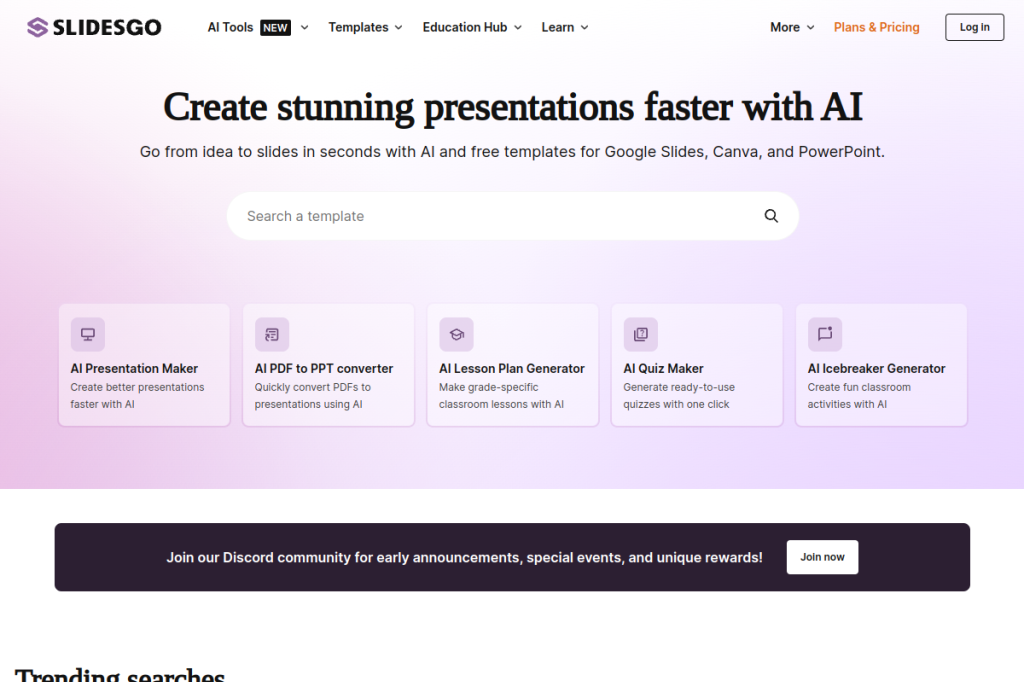 Screenshot of Slidesgo – AI Tool