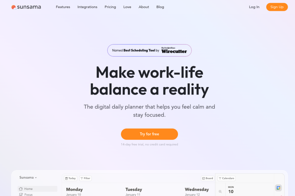 Screenshot of Sunsama – AI Tool