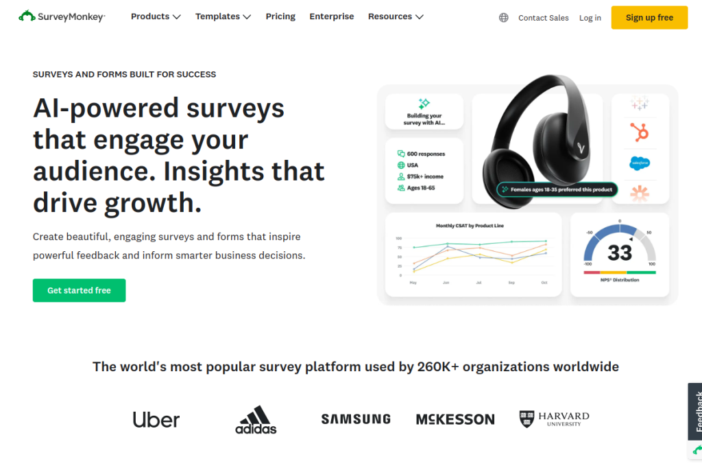 Screenshot of SurveyMonkey – AI Tool