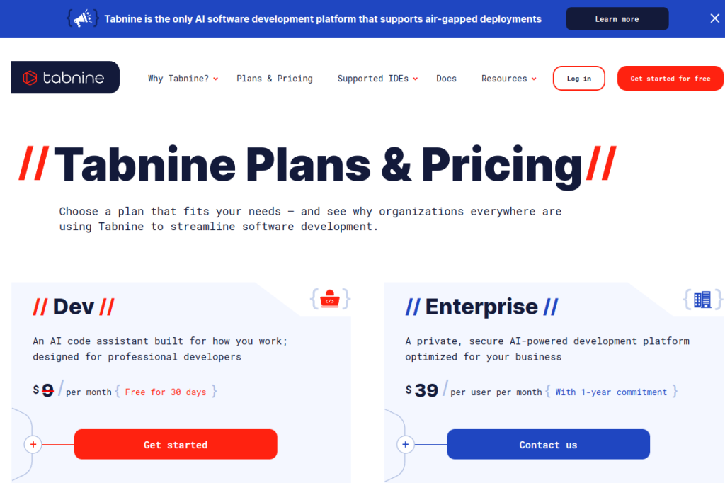 Screenshot of Tabnine Enterprise – AI Tool