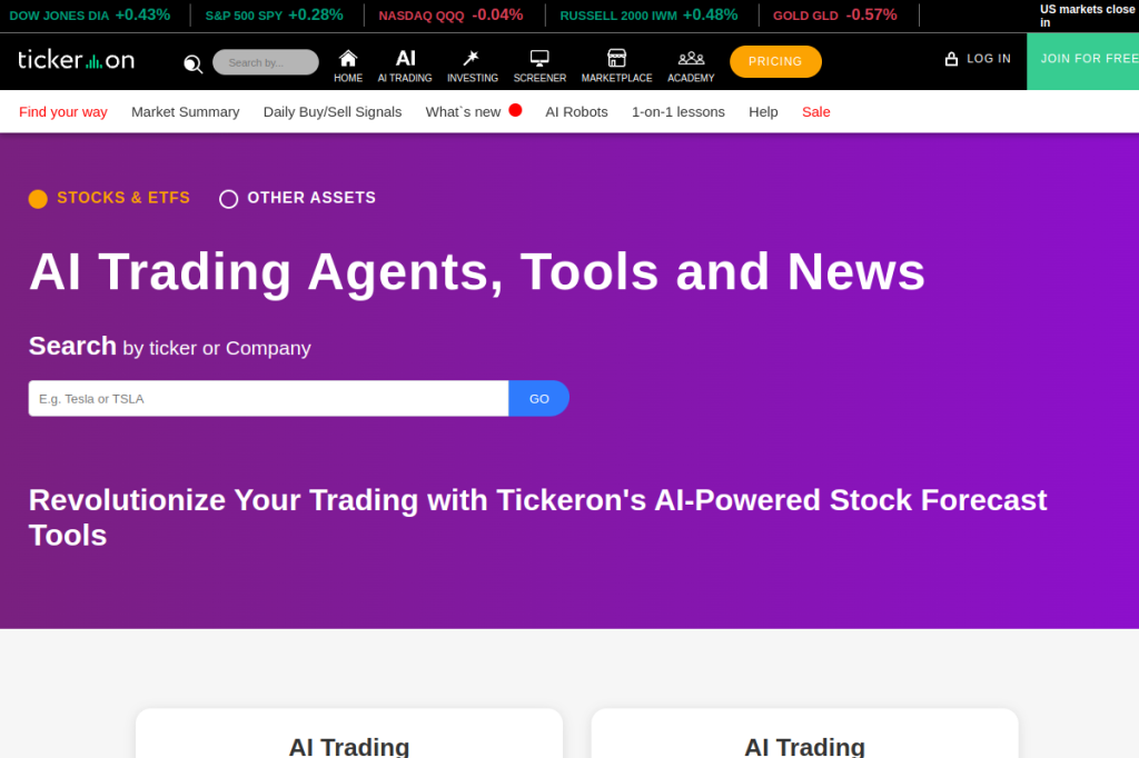 Screenshot of Tickeron – AI Tool