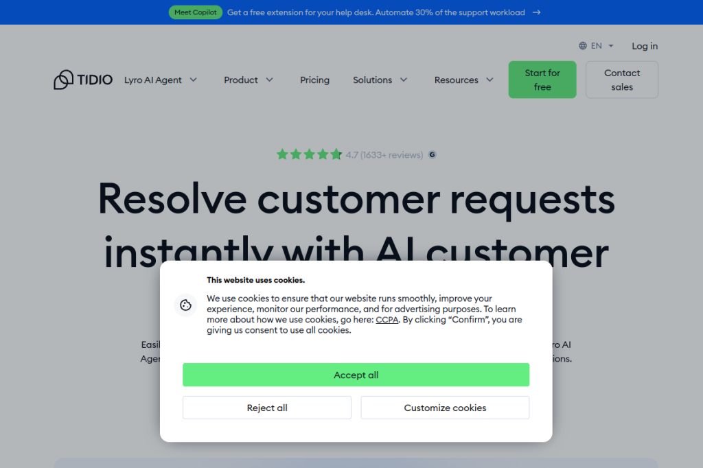 Screenshot of Tidio – AI Tool