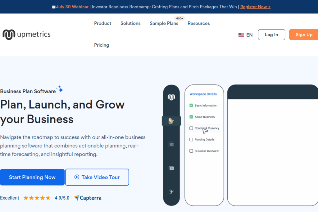 Screenshot of Upmetrics – AI Tool