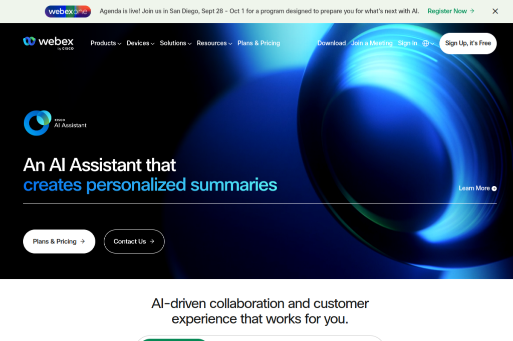 Screenshot of Voicea (now Cisco Webex Assistant) – AI Tool