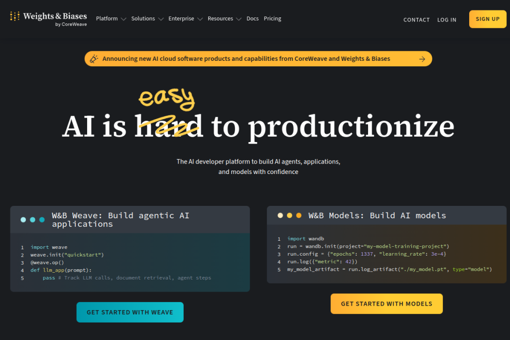 Screenshot of Weights & Biases – AI Tool