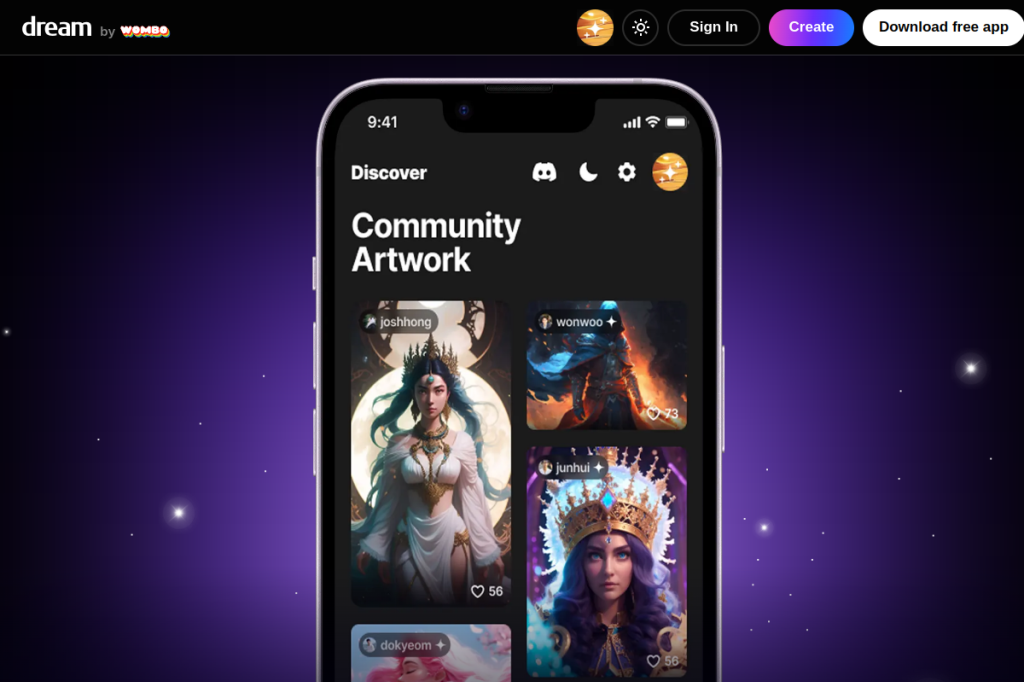 Screenshot of Wombo Dream – AI Tool