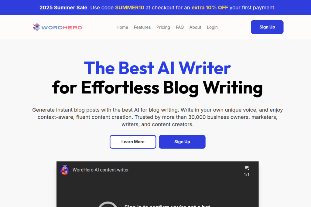 Screenshot of WordHero – AI Tool