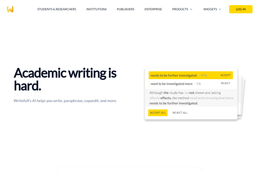 Screenshot of Writefull – AI Tool