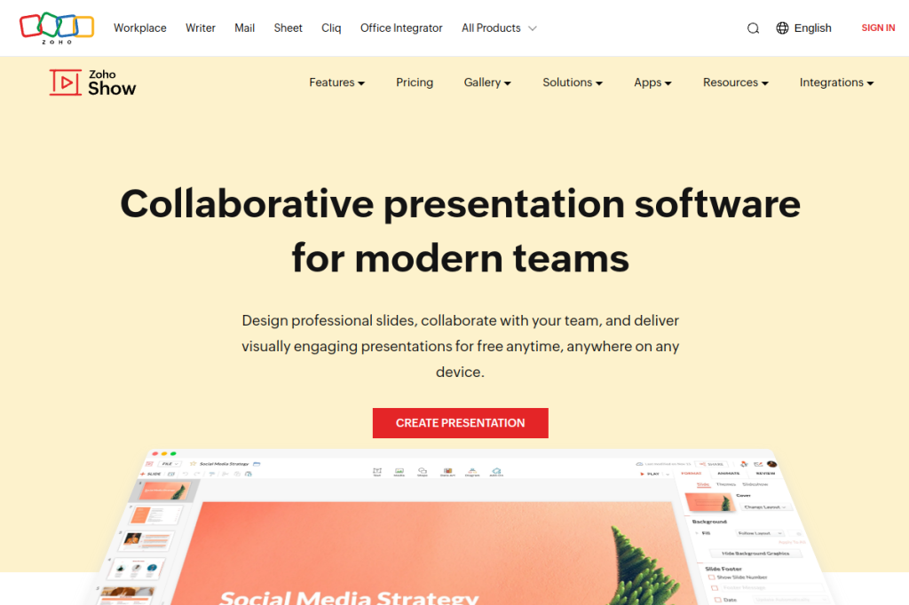 Screenshot of Zoho Show – AI Tool