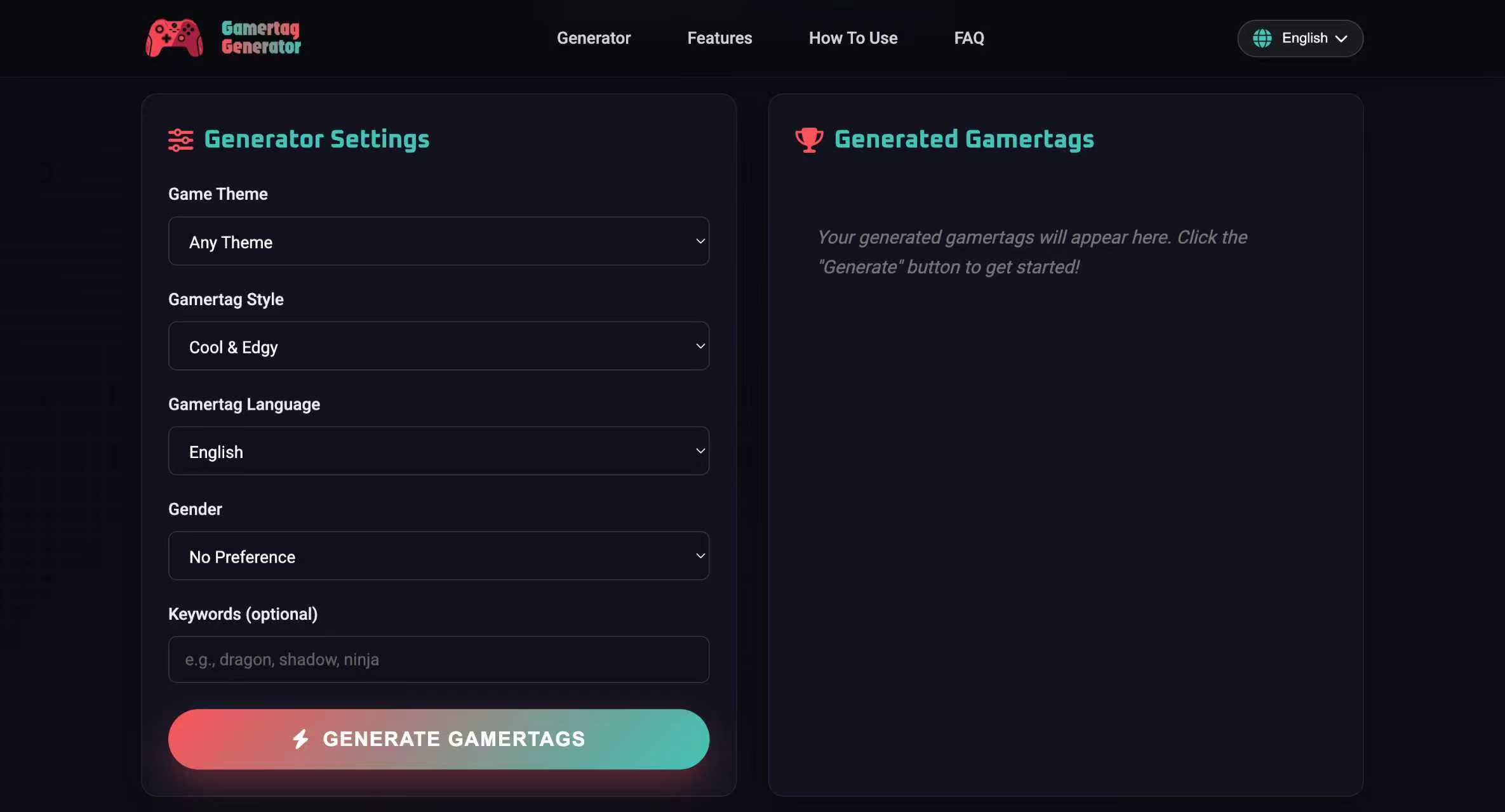 Screenshot of Gamertag Generator – AI Tool