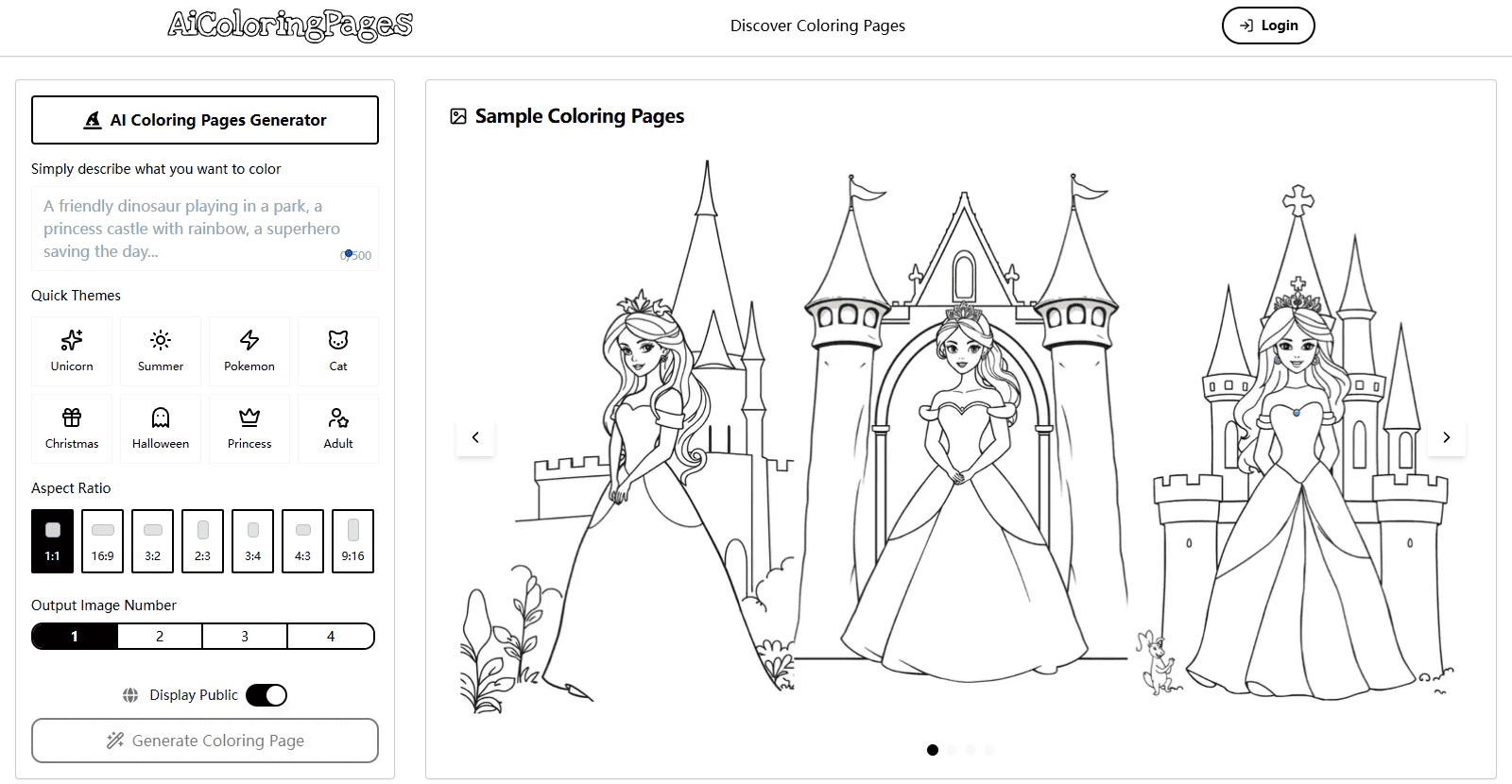 Screenshot of AI Coloring Pages Generator – AI Tool